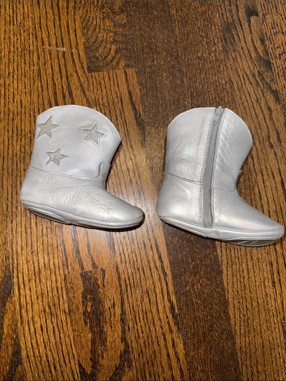 Silver Leather Baby Cowboy Cowgirl Boots Size 3